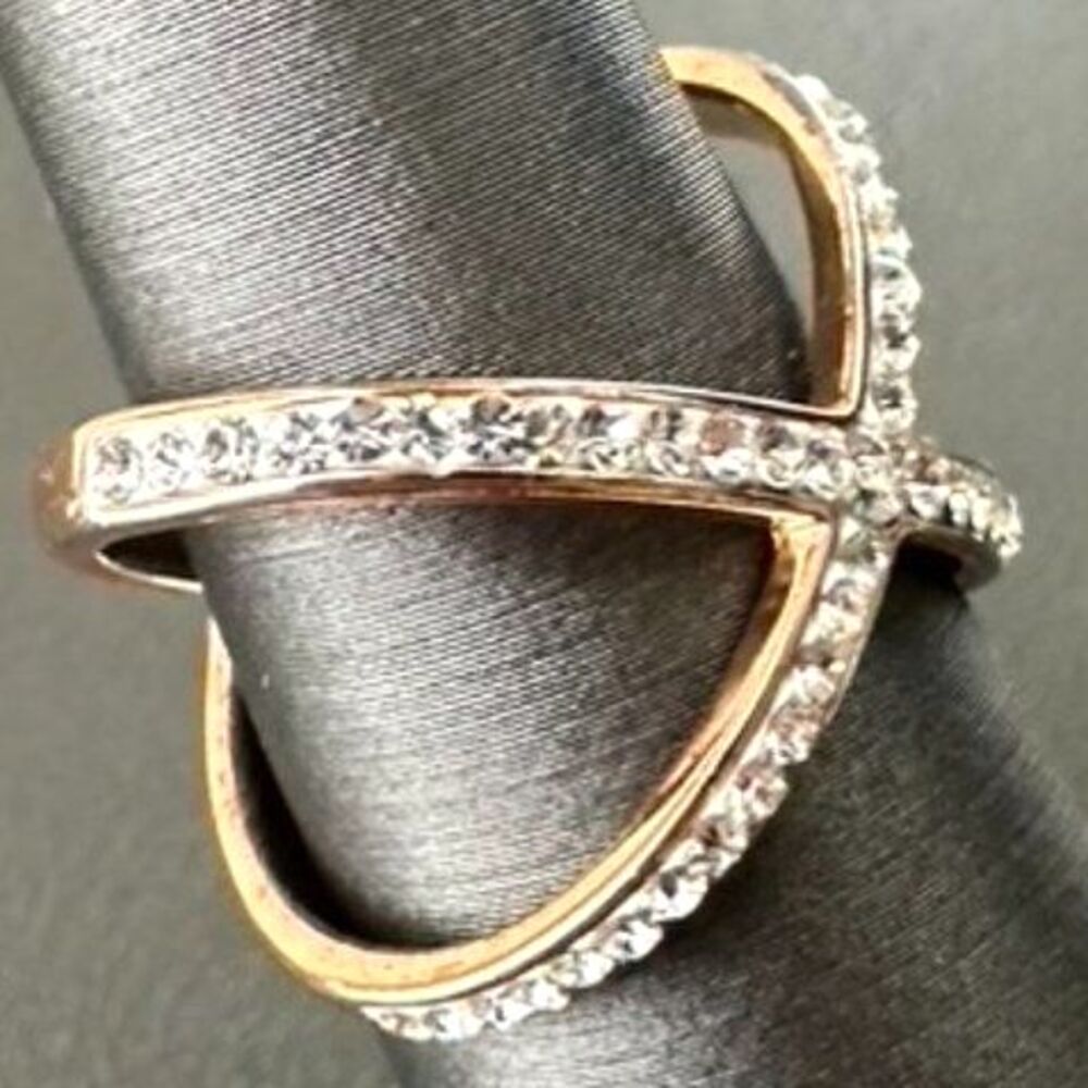 Sterling Silver Rose Gold Plated Criss Cross X Pave CZ Crystal Ring Size 6.25